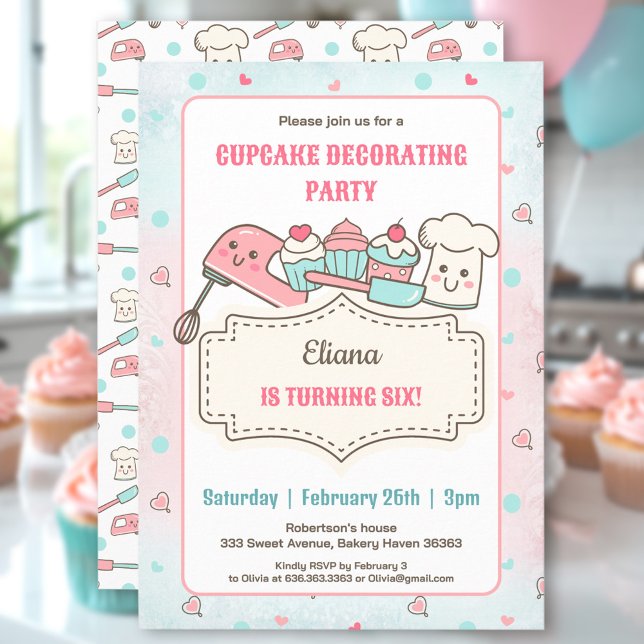 Cupcake Decorating Party Cute Baking Girl Birthday Invitation (Cupcake Decorating Party Cute Baking Girl Birthday Invitation)