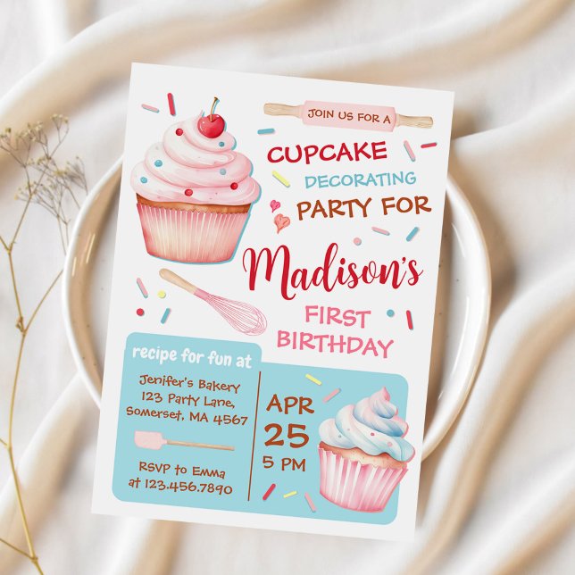 Cupcake Decorating Party Cute Baking Girl Birthday Invitation (Creator Uploaded)