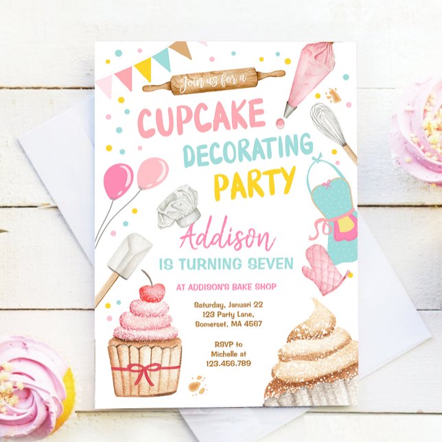 Cupcake Decorating Party Girl Kids Baking Birthday Invitation (Creator Uploaded)