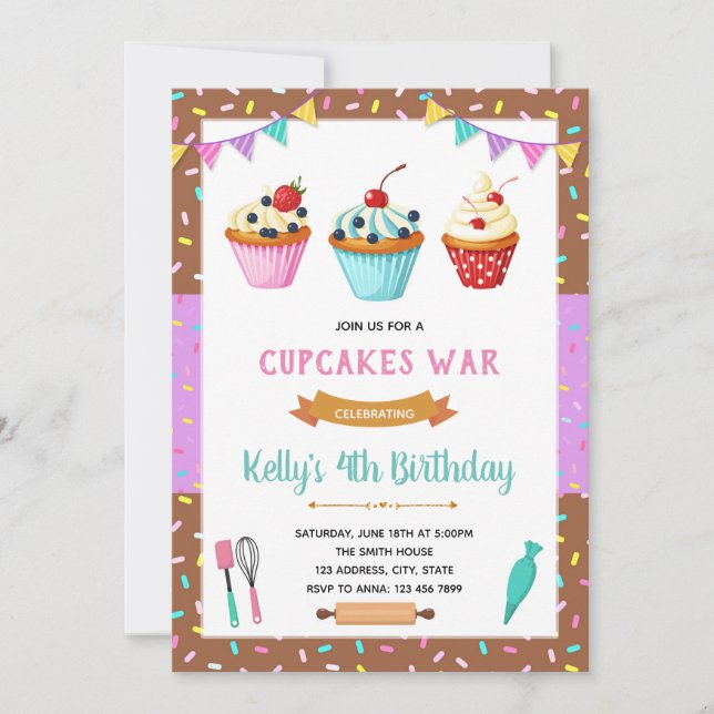 Cupcake decorating party invitation (Front)