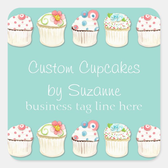 Cupcake Dessert Baking Bakery Business Identity Square Sticker (Front)