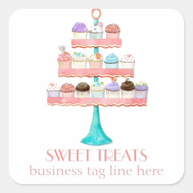 Cupcake Dessert Baking Bakery Business Package Square Sticker (Front)