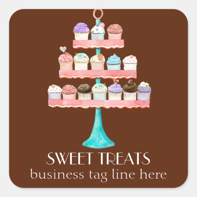 Cupcake Dessert Baking Bakery Business Package Square Sticker (Front)