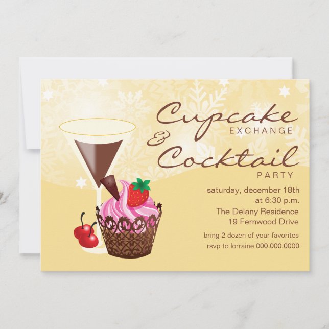Cupcake Exchange & Cocktail Party Invitation-cream Invitation (Front)