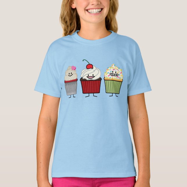 Cupcake family icing sprinkles cherry cakes heart T-Shirt (Front)