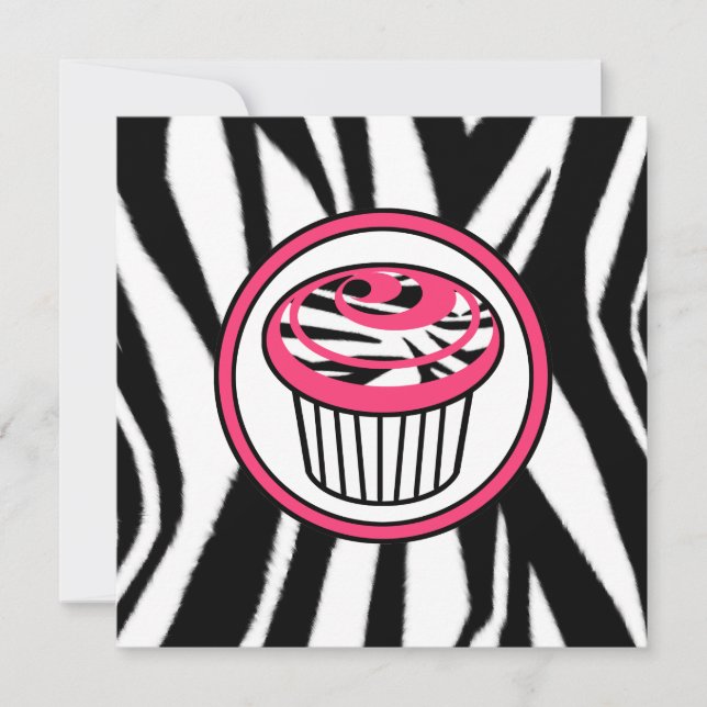 Cupcake Fashion Invitation - Zebra Print / Pink (Front)