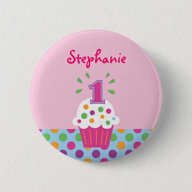 Cupcake First Birthday Button (Front)