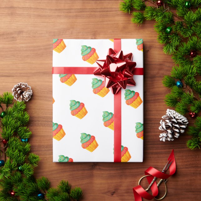 Cupcake Flat Design white Wrapping Paper (Holiday Gift)