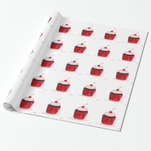Cupcake food Baking Trendy Cute Pattern Red Wrapping Paper