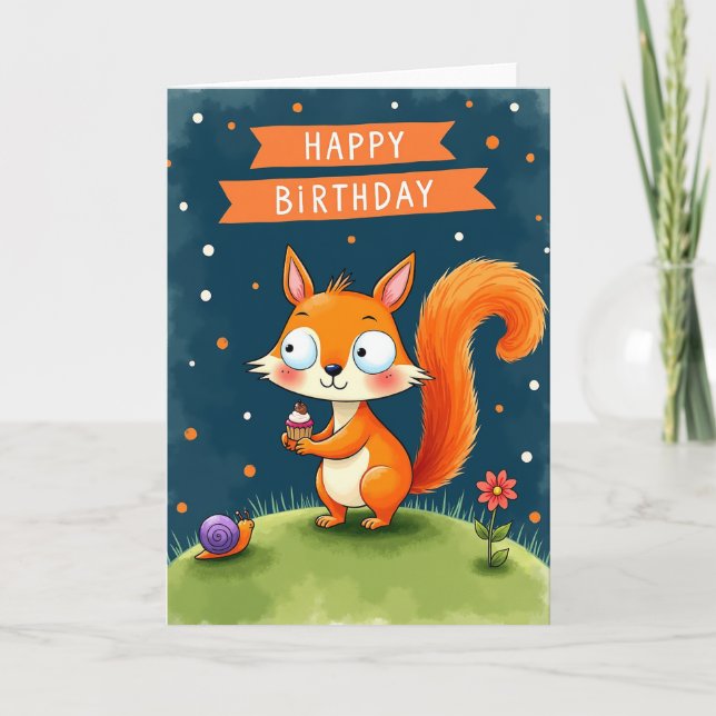 Cupcake Fox Birthday Card (Front)