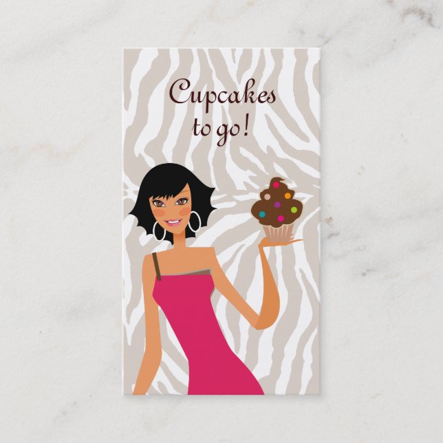 Cupcake Gal Bakery Business Card Zebra Black (Front)