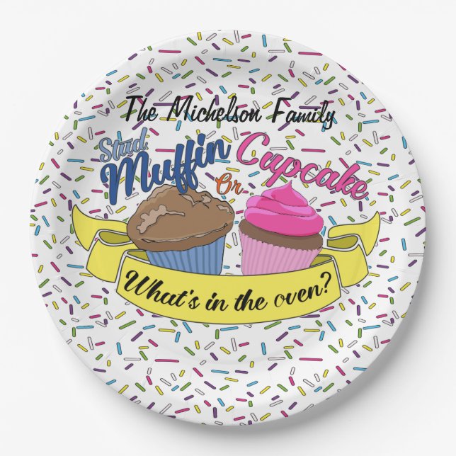 CupCake Gender Reveal Paper Plate (Front)
