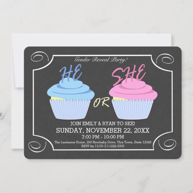 Cupcake Gender Reveal Party Invitation (Front)