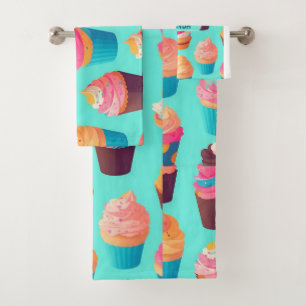 Cupcake Geometric Colourful Personalised Pattern Bath Towel Set
