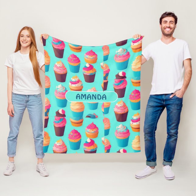 Cupcake Geometric Colourful Personalised Pattern Fleece Blanket (In Situ)
