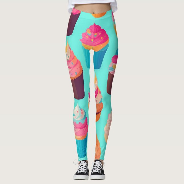 Cupcake Geometric Colourful Personalised Pattern Leggings (Front)