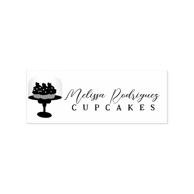 Cupcake Glass Dome Bakery Baker Script  Logo Rubber Stamp (Imprint)