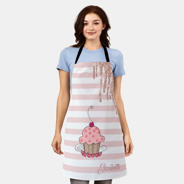 Cupcake,Glitter Drips, Stripes Apron (Worn)