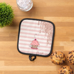 Cupcake,Glitter Drips, Stripes Pot Holder
