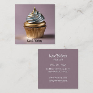 Cupcake Gold Silver Bakery Pastry Chef Catering Square Business Card
