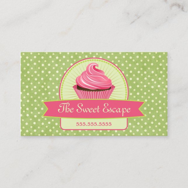 Cupcake Green and Pink Business Card (Front)