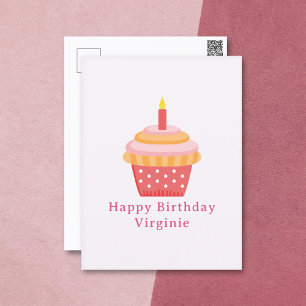 Cupcake Happy Birthday Pink Postcard
