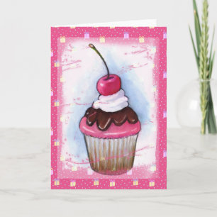 Cupcake in Pastel on Pink Background Card