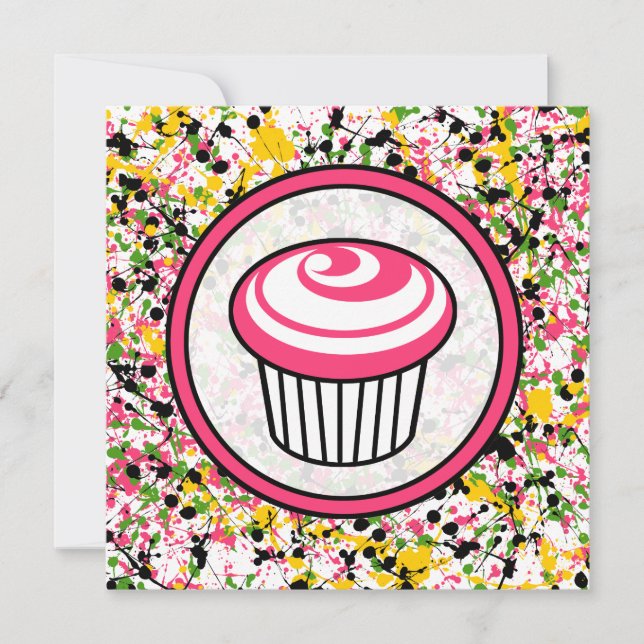 Cupcake Invitation - Multicolor Paint Splatter (Front)
