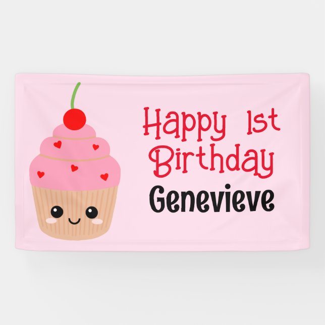 "Cupcake Kids Birthday Banner, All Text Editable  Banner (Horizontal)