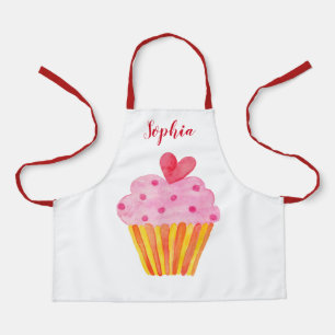 Cupcake Kids NAME baking apron watercolor retro