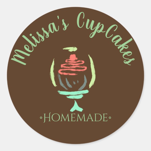 Cupcake Logo Swirl Cake Stand Homemade Bakery Classic Round Sticker (Front)
