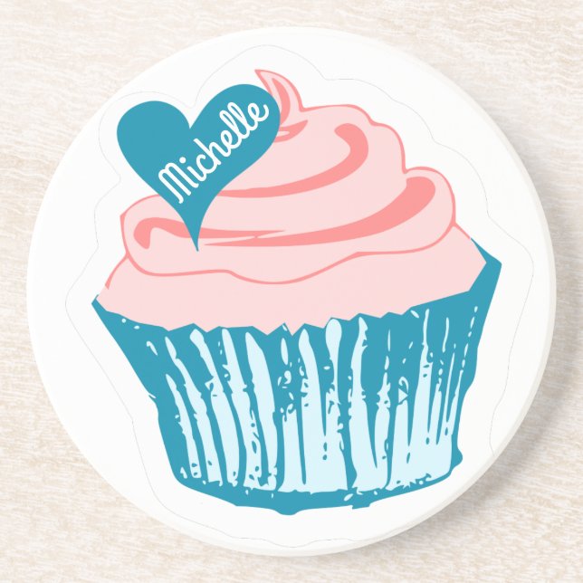 Cupcake Love custom name sandstone coaster (Front)
