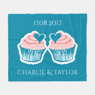 Cupcake Love custom text couple's fleece blanket