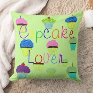 Cupcake Lover Green Purple PERSONALIZE Name Cushion