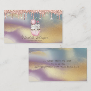 Cupcake Macaroon Rose Gold Drips,Bakery Colourful Business Card