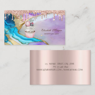 Cupcake Macaroon Rose Gold Drips Marble Bakery Business Card