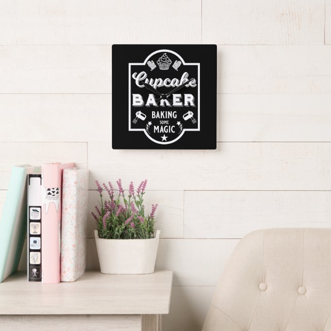 Cupcake Master Baker Square Wall Clock (Reading Room)
