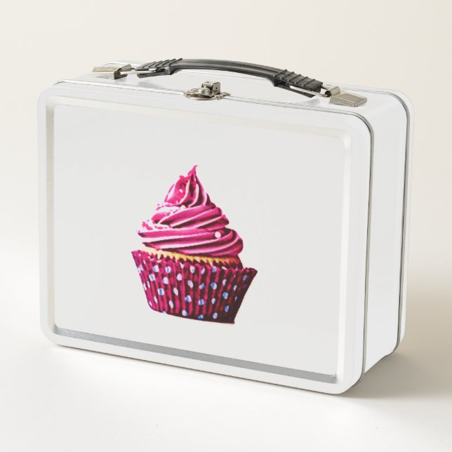 Cupcake metal lunch box /white. (Front)