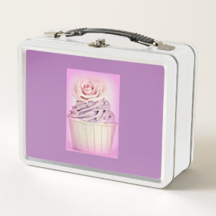 Cupcake metal lunch box/ white and purple. metal lunch box