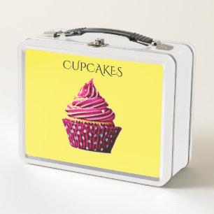 Cupcake metal lunch box /white and yellow.