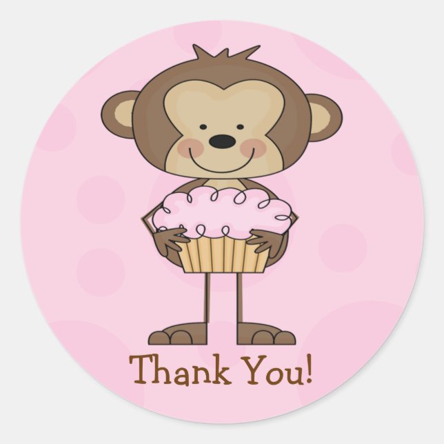 Cupcake Monkey Thank You Sticker (Front)