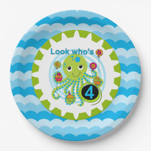 Cupcake Octopus 4th Birthday Paper Plates
