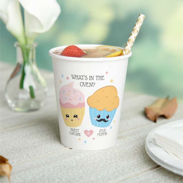 Cupcake or Stud Muffin Gender Reveal Paper Cups (Insitu)