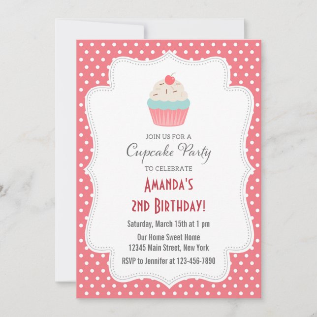 Cupcake Party Birthday Invitation (Front)
