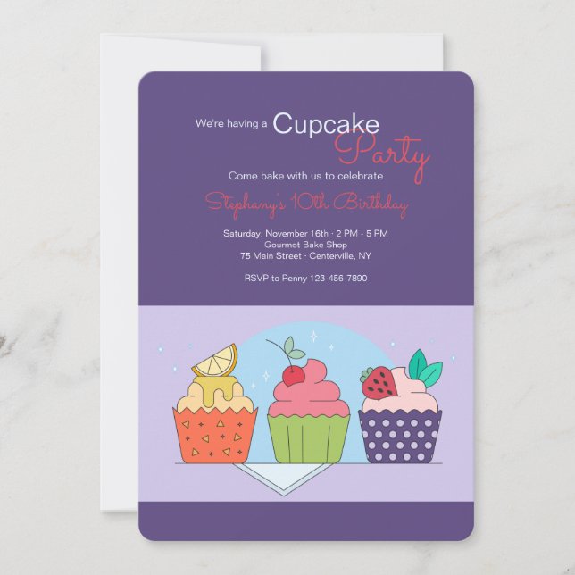 Cupcake Party Birthday Invitation (Front)
