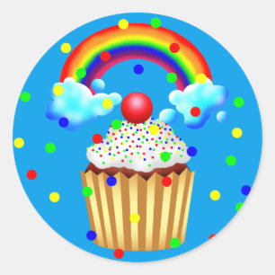 Cupcake Party with Rainbow & Sprinkles Classic Round Sticker