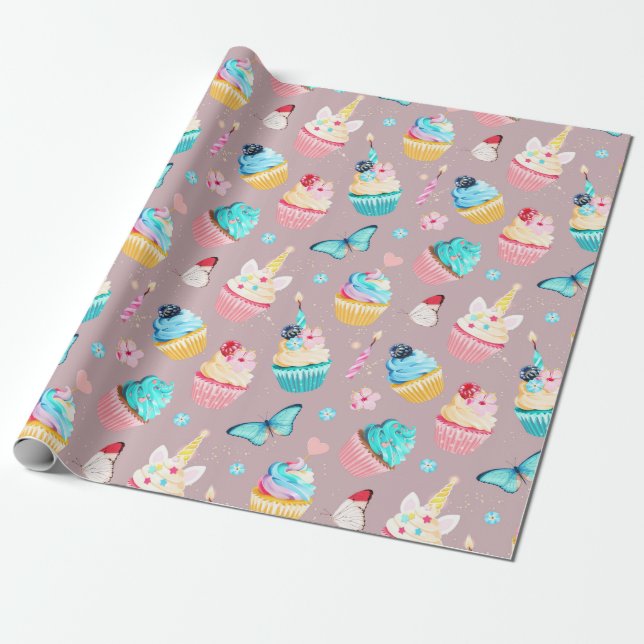 Cupcake Party Wrapping Paper (Unrolled)