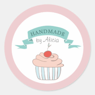 cupcake pastel cute handmade monogram classic round sticker