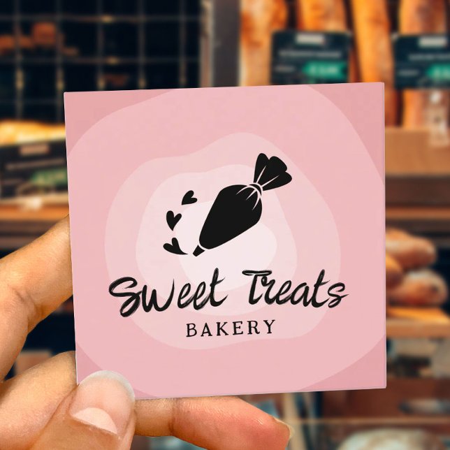  Cupcake Pastry Cake Bakery Piping Bag Cute Pink Square Business Card (Creator Uploaded)