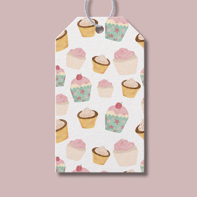 Cupcake Pattern Birthday Gift Tags (Cupcake pattern gift tag - perfect for baby showers, afternoon tea parties girls birthday parties.)